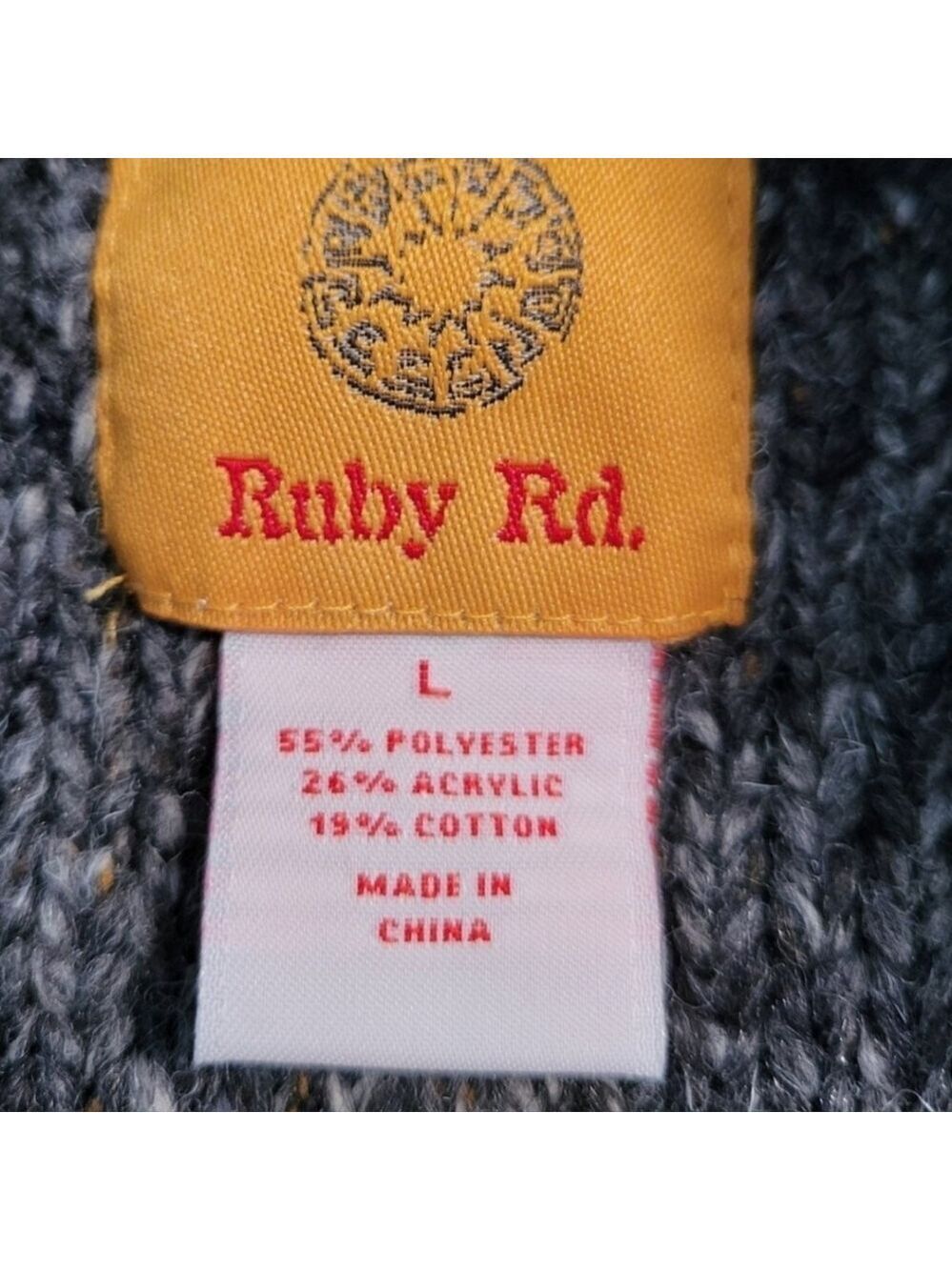 Ruby Rd. Gray Ruffled 3/4 Sleeve Open Front Cardigan Sweater Size Large - Picture 3 of 7